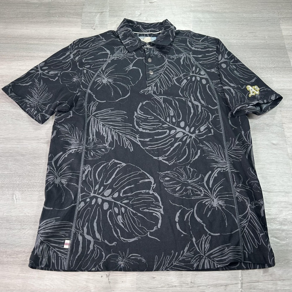 Tommy Bahama Oakland Athletics Shirt Mens Medium Black MLB Baseball Aloha Polo
